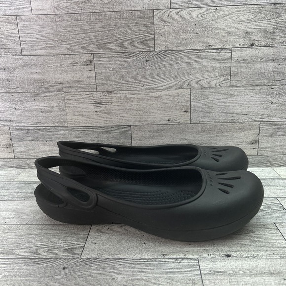 CROCS Thea Ballet Rubber Flats Black Slip On Slingback Womens Size 8 11701‎ - Picture 8 of 11
